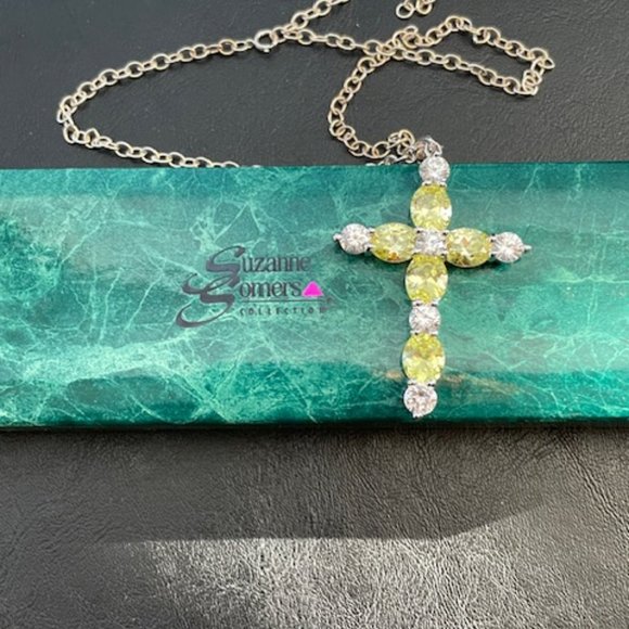 Vintage Suzanne Somers sterling silver necklace w/ cross set in cubic zirconias - Picture 3 of 7